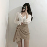 Kukombo  High-end Skirt Women Summer 2022 New Solid Irregular Skirt Small Body Hip Skirt High Waist Hot Girl Short Above Knee Mini Skirt