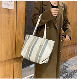 Luxury Design Stripe Linen Tote Women Shoulder Bags for Women Large Capacity Shopper Bag Messenger Bag Handbags bolsos de mujer K40