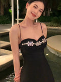 Kukombo Black Backless Strap Dress Women Sexy Party Elegant Retro Midi Dresses Slim Designer Chic Holiday Casual Hepburn Dress 2022 New K88