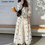 Kukombo 2022 Spring Dress Women Hook Flower High Waist Loose Bodycon Dress Female Lantern Sleeve O-Neck Elegant Woman Clothing Runway
