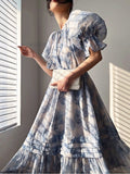 Kukombo French Vintage Floral Party Dress Elegant Puff Sleeve Midi Dress Office Lady Casual Fashion Dress Woman Beach 2023 Summer Chic