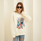 Kukombo Long Sleeve Korean Fashion Style Streetwear Oversized Winter Autumn Warm Fleece Graphic Pullover Crewneck Sweatshirt Women 2023