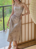 Kukombo Midi Dress Women Elegant Summer New Sleeveless High Waist Hollow Out Sundress And Tops Design Lady Sling Dresses Sets
