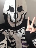 Thanksgiving Gift Y2K Gothic Zip Up Hoodies Women Punk Oversized Skull Skeleton Print Sweatshirts Black Hip Hop Loose Tops Jacket Grunge
