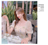 Kukombo Sweet Mesh Lace Fairy Dress Summer Woman Puff Sleeve Embroidery Floral Elegant Romantic Princess Dresses For Party Night Vestido