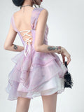 Kukombo Beach Strap Dress Women Sleeveless Design Lace Short Party Dress Evening Female Korean Clothing Elegant Chic Dress Summer