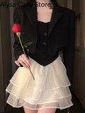 Kukombo 2022 Summer Casual Design Bow Strap Dresses Women Elegant Vintage Evening Korean Fashion Fairy Dress Female Party Y2k Mini Dress