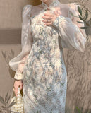 Kukombo Vintage Elegant Cheongsam Dress Women Floral Embroidery Design Party Fairy Dress Female Spring Court Retro Long Split Dress