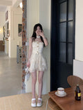 Kukombo Sweet Fairy Corset Mini Dress Women Casual Lace Strapless Dress Even Party Office Lady Elegant One Piece Dress Korea Summer