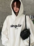 Kukombo Black Friday Sales Grey Hoodie Women Plus Size Letter Print Sweatshirt Loose Street Lazy Style Casual Autumn And Winter Pullover