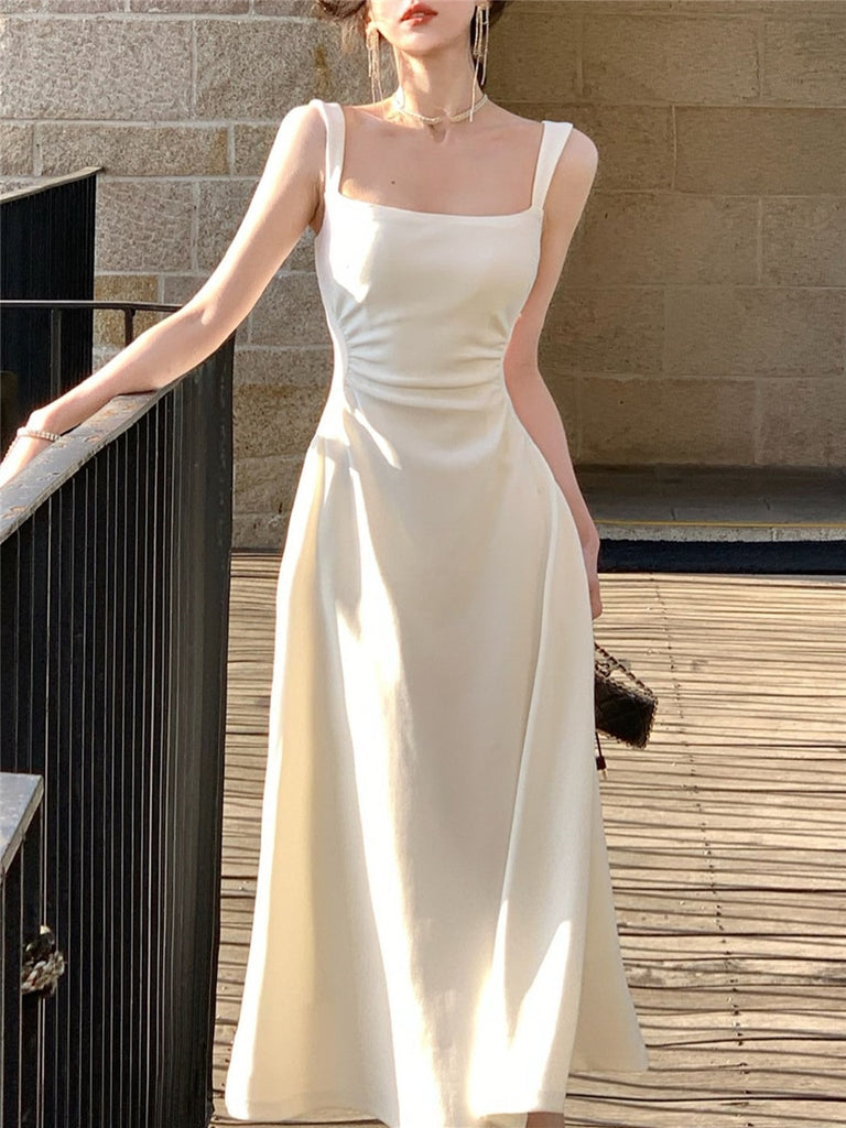 Kukombo White Midi Dress 2023 Summer Women Elegent New French Evening Party Prom Sexy Fashion Slim Clothes Female Vestidos Robe