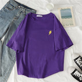 Kukombo T-Shirts Women Short Sleeve Tees O-Neck Embroidery All-Match Basic Fashion Unisex Teenagers Leisure Soft Summer Simple Clothes