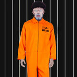 Kukombo Halloween Men Prisoner Jumpsuit Halloween Costume For Adult Inmate Jailbird Criminal Carnival Party Woman Fancy Dress Up Cosplay Bodysuit