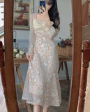 Kukombo 2022 Spring Sweet Fairy Dress Women Patchwork Floral Elegant Party Fairy Dress Female Summer Korean Kawaii Princess Midi Dress