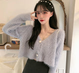 Kukombo Back to school outfit Woman Cardigan Ins Spring Autumn New Loose Solid Simple Single Breast Long Sleeves Versatile Female Short Knitting Top