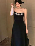Kukombo Black Backless Strap Dress Women Sexy Party Elegant Retro Midi Dresses Slim Designer Chic Holiday Casual Hepburn Dress 2022 New K88