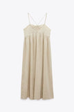 Kukombo New Fashion Casual Ladies Comfortable Sweet Embroidered Linen Blend Midi Dress