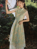 Kukombo Young Girl Cheongsam Elegant Ladies Dresses Flying Sleeves Retro Qipao Embroidered Mesh Vestidos High Quality Robe Femme Dress