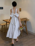 Kukombo 2022 Fashion Elegant Green Dresses New Summer Sling Sweet Dress Sexy Backless Bow Tie Lace Up Clothe Women Vestiods