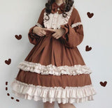 Kukombo Hstar Cute Women's Lolita OP Dress Flouncing Trim Japanese Harajuku Long Sleeves Victorian Dress Vestidos Gothic Lolita Cosplay