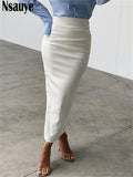 Kukombo 2022 Fashion Women Black White PU Leather Long Skinny Skirt Sexy Club Y2K High Waisted Split Skirt Autumn Winter 2022