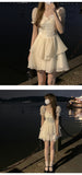 Kukombo  Vintage Elegant Mini Dress Women Short Sleeve Lace Fairy Party Dress Evening Beach Style Black One Piece Dress Korea 2022 Summer