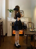 Kukombo  Vintage Elegant Mini Dress Women Short Sleeve Lace Fairy Party Dress Evening Beach Style Black One Piece Dress Korea 2022 Summer