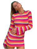 Cyber Monday Sales Spring Holiday Long Sleeve Stripe Printed Candy Color Sexy Mini Casual Dress Bodycon Beach Backless Dresses For Women Party 2022