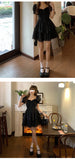 Kukombo  Vintage Elegant Mini Dress Women Short Sleeve Lace Fairy Party Dress Evening Beach Style Black One Piece Dress Korea 2022 Summer