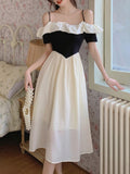 Kukombo Fashion New Women Spaghetti Strap Elegant Casual Midi Dress Sleeveless Vintage A-Line Summer Robe Chic Party Female Vestidos