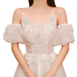 Kukombo Detachable Bridal Puff Sleeves Wedding Removable Short Sleeves White Handmade Elegant Wedding Bridal Arm Decorations