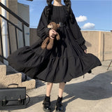 Kukombo Gothic Style Dress Women Harajuku Gothic Lolita Goth Kawaii Dress Punk Cute Long Sleeve Black Midi Dress 2022 Emo Oversize