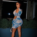 Cyber Monday Sales Sexy Tie Dye Irregular Cut Out Long Sleeve Bodycon Dresses For Women Hollow Out Club Outfits Party Clubwear Mini Dresses