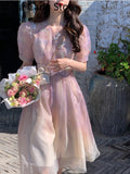 Kukombo 2022 Summer Causal Vintage Fairy Dress Women Patchwork Korean Sweet Elegant Party Dress Female Outwear Sexy Evening Beach Dress