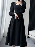 Kukombo Fashion Elegant Casual Midi Women Party Black Dress Business Vintage A-Line Slim Prom Vestidos Femme Clothes Robe New