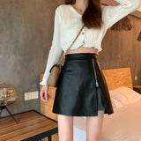 Kukombo  2022 New Korean Style Small Leather Split Skirt Women Autumn And Winter Black Skirt High Waist Short Skirt Student A-line Skirt