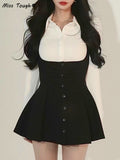 Kukombo Elegant Sexy Party Dress Women Vintage Designer Chic Mini Dress Casual Korean Fashion High Waist Strap Dress Summer 2022 New