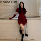 Graduation Gift Big Sale 2023 Knitted Bodycon Dress Sexy Puff Sleeve Sweater Mini Dress Women Evening Party One Piece Dress Korean Spring Clothing Chic