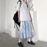 Kukombo 2022 New Sweet Blue Tie-Dye Skirts Women Korean Fashion High Waist Harajuku Loose Long Skirt Woman