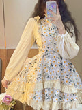 Kukombo Back to school outfit Lolita Floral Y2K Mini Dress Women Long Sleeve Sweet One Piece Dress Korean Style Casual Kawaii Short Party Dress 2023 Spring