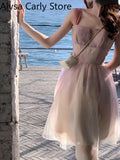 Kukombo 2022 Summer Causal Vintage Fairy Dress Women Patchwork Korean Sweet Elegant Party Dress Female Outwear Sexy Evening Beach Dress