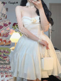 Kukombo Summer Sexy Fairy Dress Women Sweet Elegant Backless Mini Dresses Chic Korean Strapless High Waist Party Casual Dress 2022 New