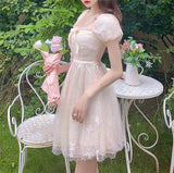 Kukombo Niggeey Vintage Elegant Mesh Lolita Dress Y2k Aesthetic Women Puff Sleeve Princess Fairy Party Dresses One Piece Dress Korean