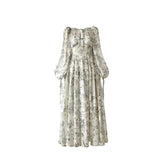 Kukombo French Elegant Floral Midi Dress Woman Evening Party 2023 Summer Beach Fairy Long Sleeve Sundress One Piece Dress Korean Fashion