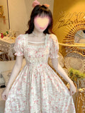 Kukombo Summer Floral Print Dress Women Lace Boho Kawaii Party Dress Female Casual Korean Fashion Holiday Lolita Elegant Midi Dress 2022