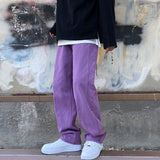 Kukombo Korean Fashion Men Jeans Purple Green Loose Straight Vintage Casual Streetwear Skateboard Dance Denim Cargo Baggy Pants