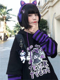 Kukombo Harajuku Anime Hoodies Alt Kawaii Girls Fake Two Piece Top Striped Long Sleeve Y2k Pullover BF Korean Japanese Sweatshirt Teens