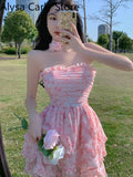 Kukombo Casual Floral Sexy Dress Women 2022 Summer Pink Sleeveless Patchwork Mini Dresses Female Elegant Party Holiday Slim Korean Dress