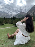 Kukombo White Elegant Lace Mini Dress Casual Party Autumn Long Sleeve Korean Fashion Dress Woman Design Loose Fairy Dress Female
