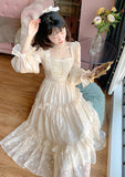 Kukombo Court Vintage Fairy Dress Women Sweet Ruffles High Waist Elegant Princess Dress Female Summer Casual Classy Party Dress New